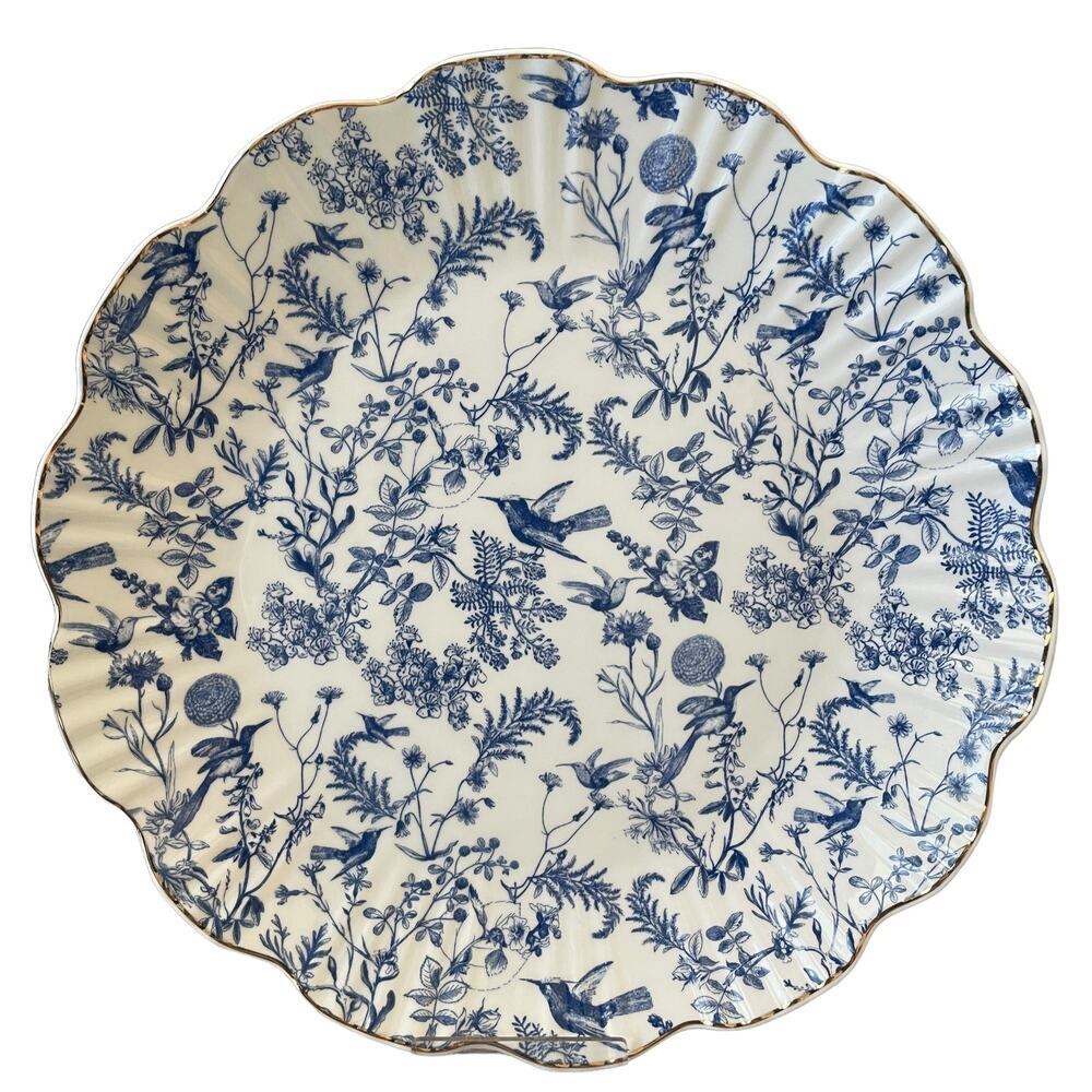 4 Grace Teaware Fine Porcelain Dinner Plates 10.5in Blue Floral Gold Trim